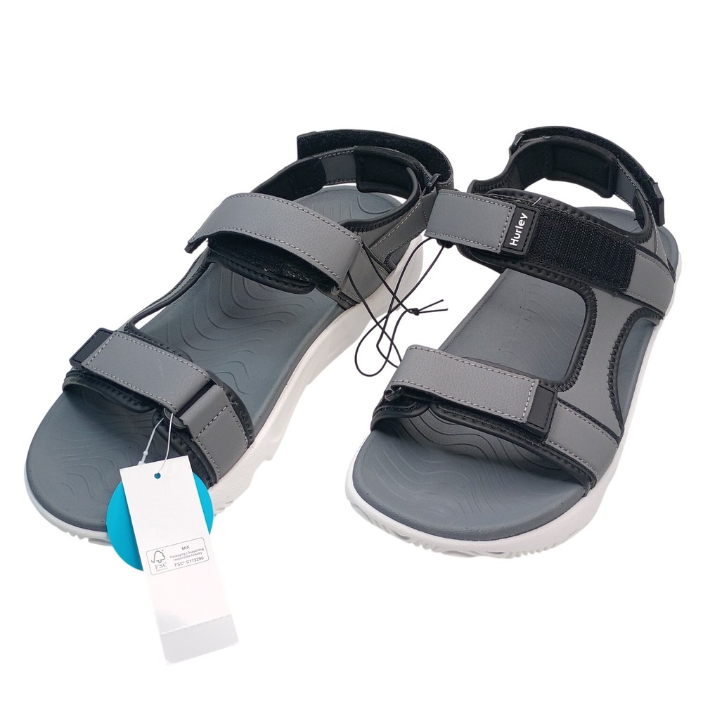 Hurley Oceanside Sport Sandals Men Size 12 Grey Black Strappy 1961927